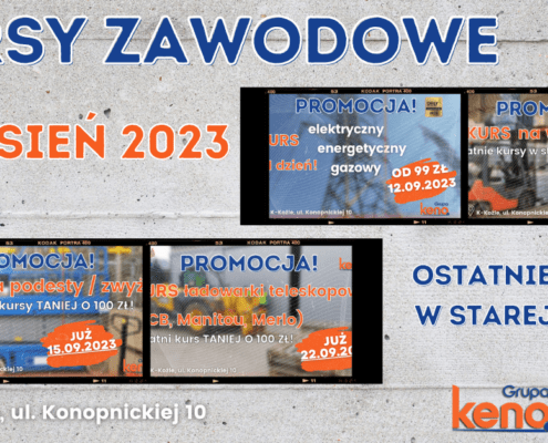 Kursy na wózki widłowe, ładowarki telskopowe, podsesty/zwyżki i suwnice - wrzesień 2023.